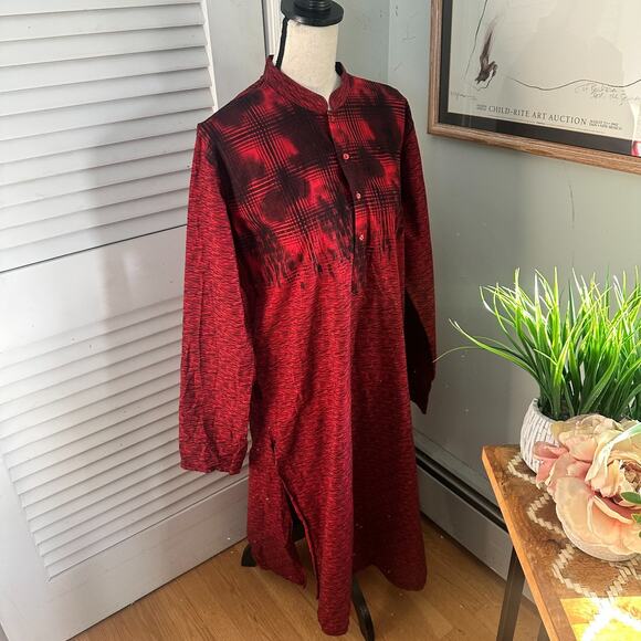 AD LIB Dress Womens 46 Red Shirt Dress Shift Abstract Midi Lagenlook US 14 - Picture 4 of 13